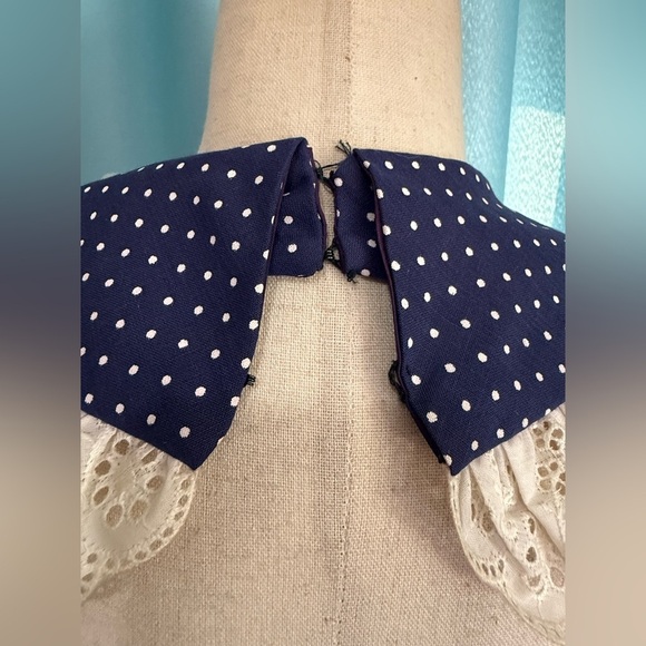 Vintage prairie dress- polka dot navy ruffle, lace cross tie maxi- XXS - Picture 6 of 14